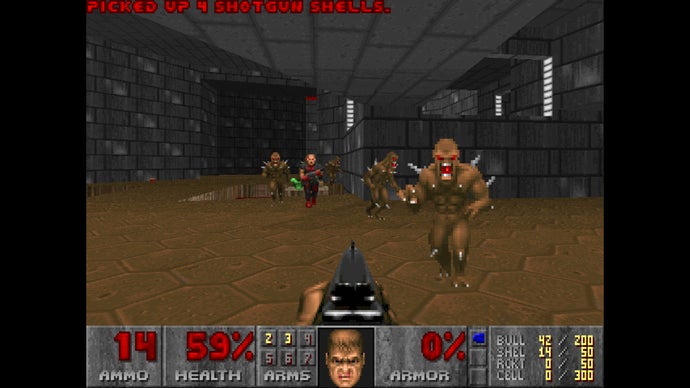 Enemies swarm around the player in this shot from Doom.
