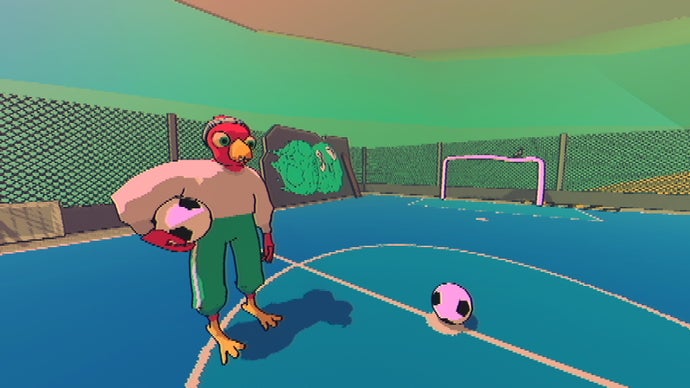 Sludge Life 2 an anthropomorphic bird on a football pitch