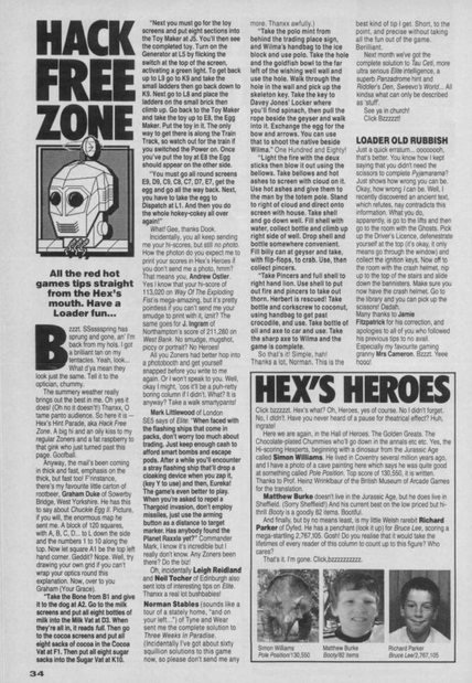 The Hack Free Zone tips page from Your Sinclair magazine.