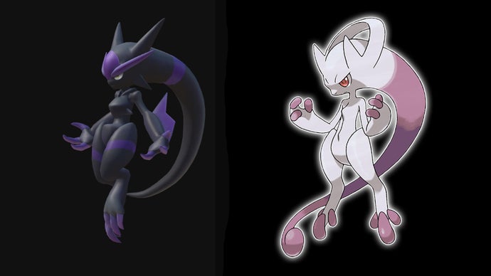Datamined Palworld creature Dark Mutant and Pokémon Mega Mewtwo Y.