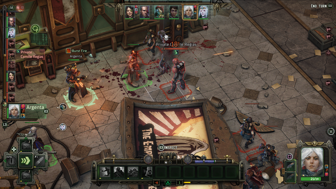 A Rogue Trader screenshot showing a battle scene.