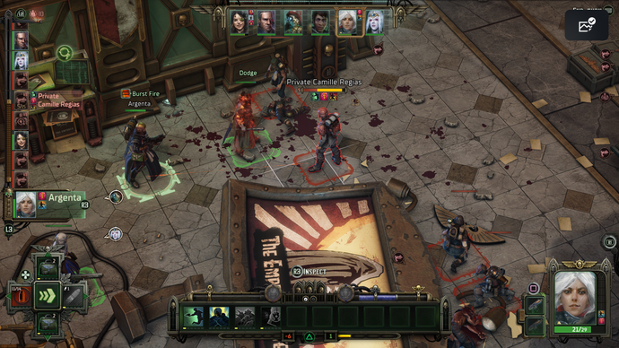 A Rogue Trader screenshot showing a battle scene.