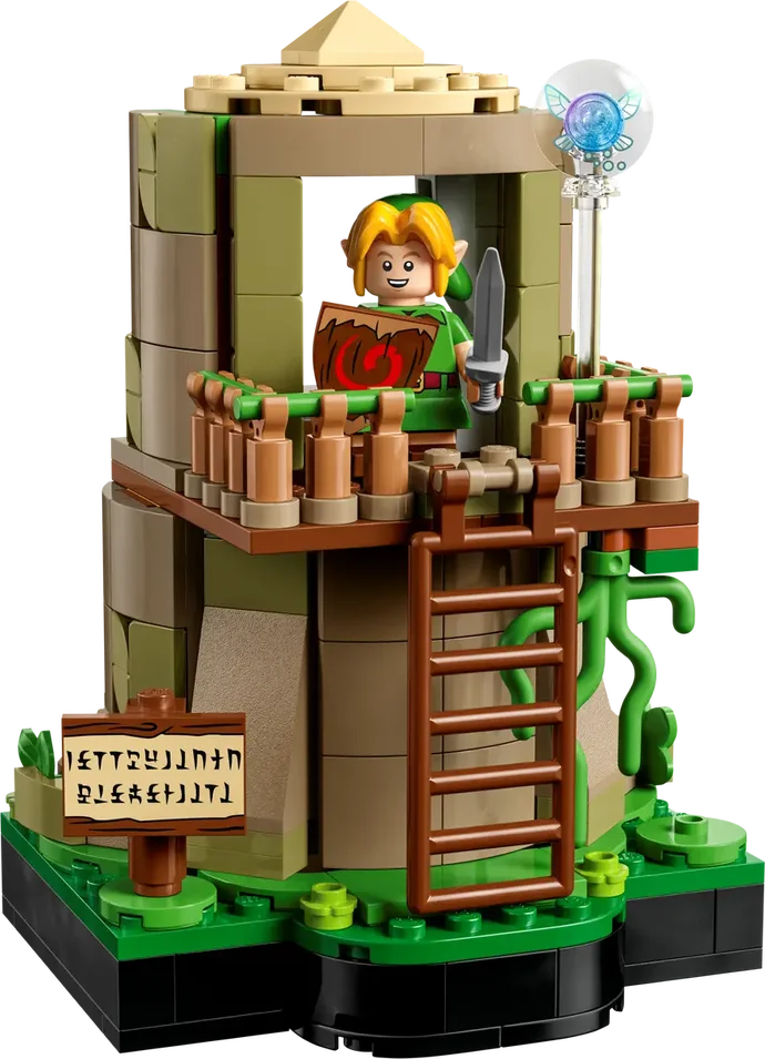 Link in his treehouse in the Ocarina of Time Great Deku Tree Lego set