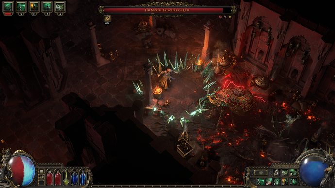 Path of Exile 2's witch fires off Bone Cage, sending a circle of bones erupting from the ground.