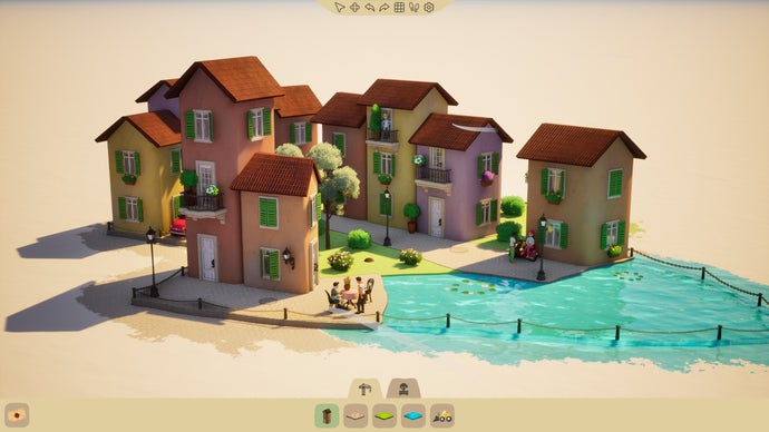 A Monterona gameplay screenshot showing a beautiful player-made diorama of an Italian village.