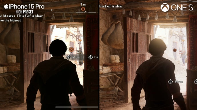 AC Mirage iPhone 15 Pro vs Xbox One S: lighting quality comparison