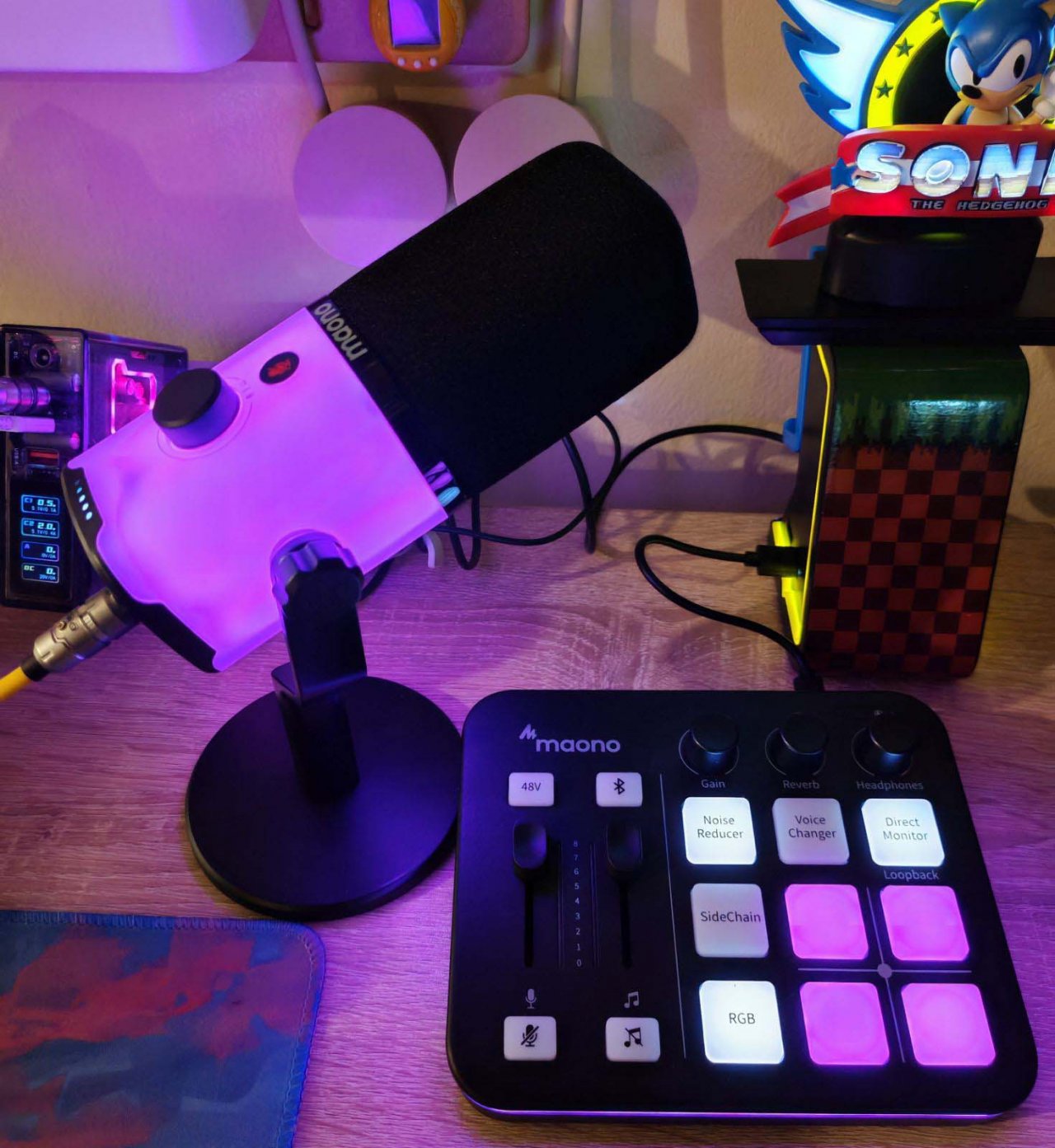 Maono mic and audio mixer with RGB lights