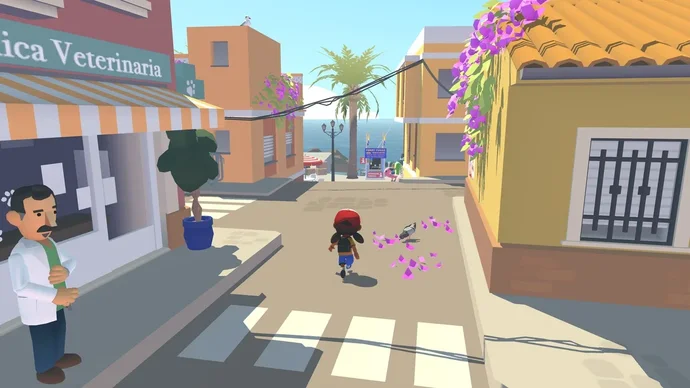 Alba: A Wildlife Adventure official screenshot of the main character running through a coastal town