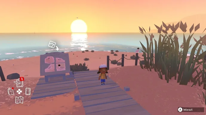 Alba: A Wildlife Adventure official screenshot of the main character at the beach at sunset