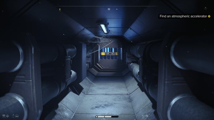 Star Wars Outlaws screenshot showing the inside of a blue-grey vent.