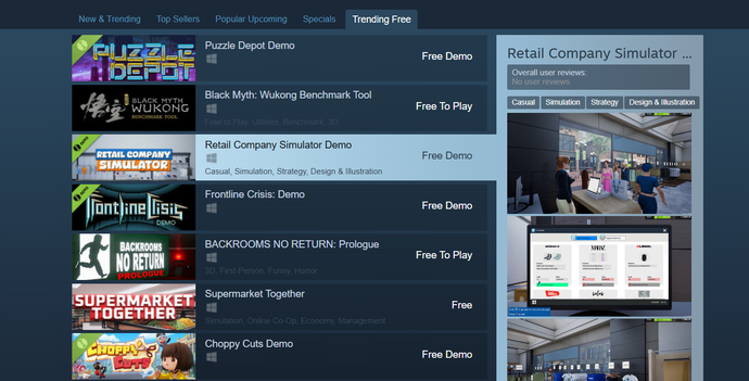 Steam's 'Trending Free' tab