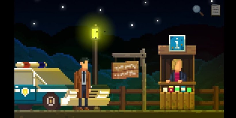 Detective McQueen stood in front of an information kiosk at a campground