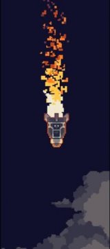 pixelated ship dropping in the sky of drop troop