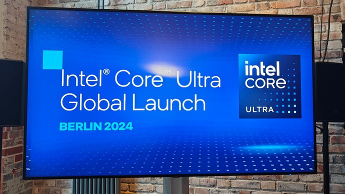 intel core ultra global launch on a tv in berlin