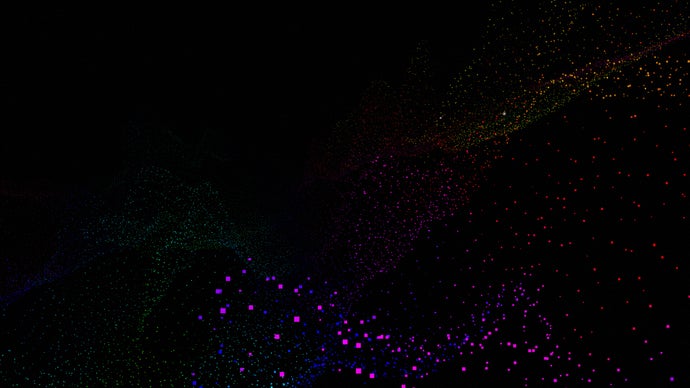 Periphery Synthetic official screenshot showing a black backround with a smattering of tiny, just-visible green and purple square dots