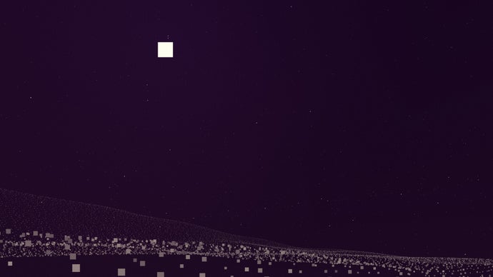 Periphery Synthetic official screenshot showing an almost black, purple background with a white square moon and foreground of lighter purple squares as the ground