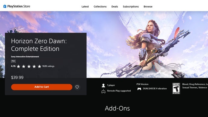 Horizon Zero Dawn US PS Store listing