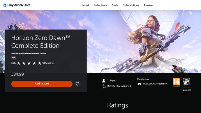 Horizon Zero Dawn UK PS Store listing