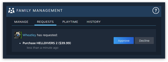 purchase approval on Steam