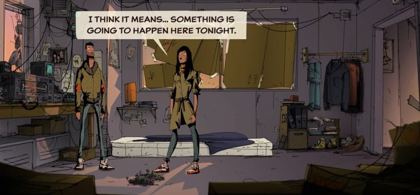 A screenshot from Unforeseen Incidents showing Harper talking to Helliwell