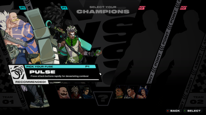 The champion select screen in 2XKO, highlighting the Pulse fuse ability