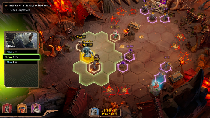 Sunderfolk screenshot showing characters battling in-game on a board of hexagonal pieces