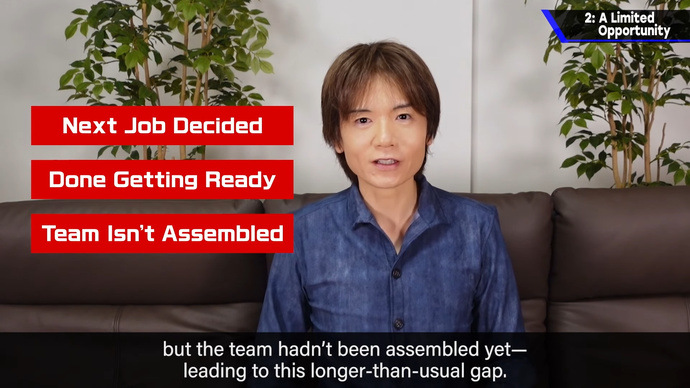 Screenshot of Sakurai's final YouTube video showing designer sat on a couch detailing his next project