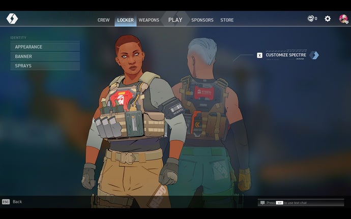 The character customisation screen in Spectre Divide