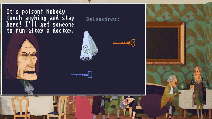 A screenshot from Case of the Golden Idol showing text based mystery solving