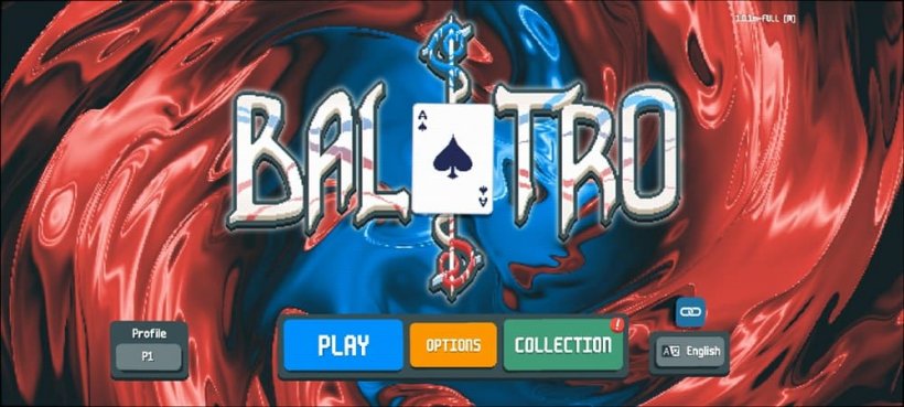 A surreal, swirling background for the game Balatro, with white title on the top