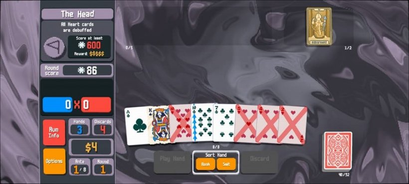 A screenshot from Balatro with a blank joker tray