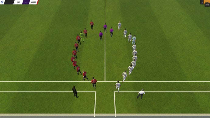 FM24 screenshot showing two teams walking out of the tunnel