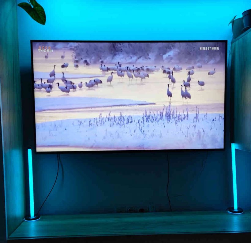 Image of Stealth Light-Up LED Desktop Tower Lights connected to a TV