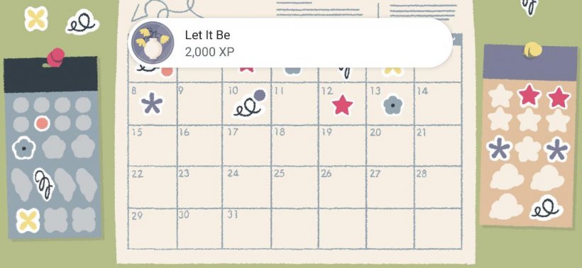 a calendar with stickers and a heading that says let it be