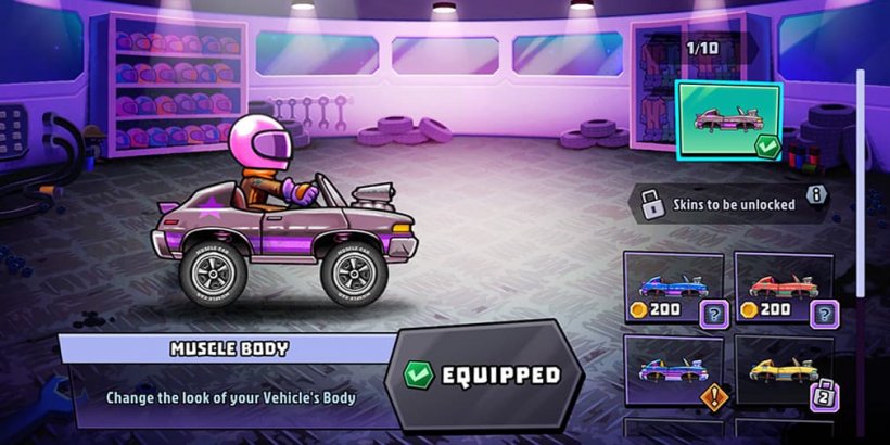 pink car in mechanic garage with vehicle body skin options on the right