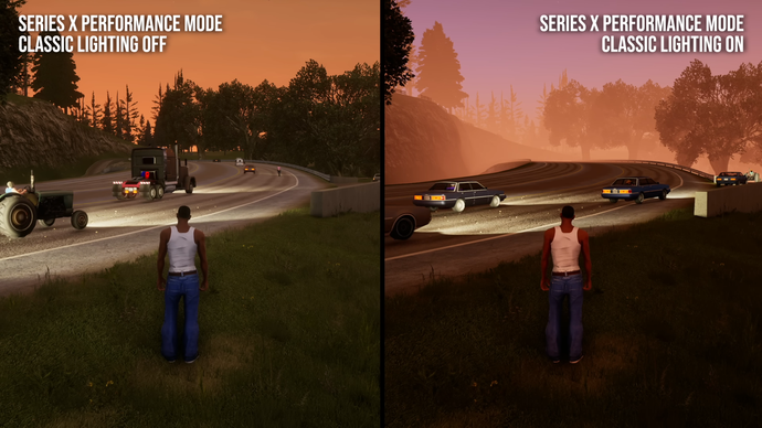 GTA DE classic lighting mode comparison screenshots (highway)