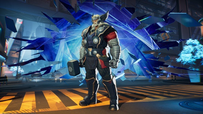 Marvel Rivals screenshot showing Thor in a flashy pre-game loading sequence