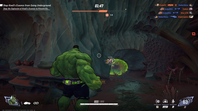 Marvel Rivals screenshot showing the hulk in a grey sludgy area