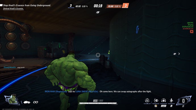 Marvel Rivals screenshot showing the Hulk in a dark corridor