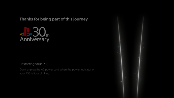 PlayStation 30th anniversary shutdown screen.