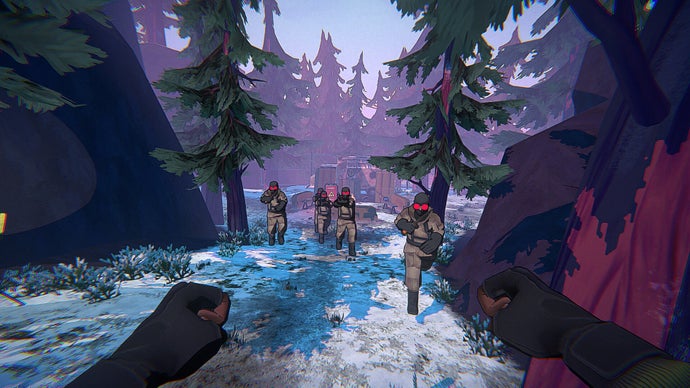 I Am Your Beast official image showing a clustery of enemy soldiers in snowy woods