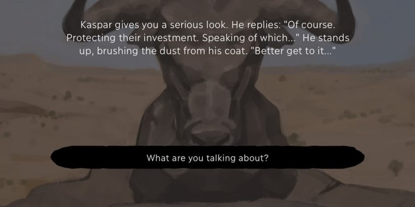 Text with dialogue option below in front of a minotaur statue