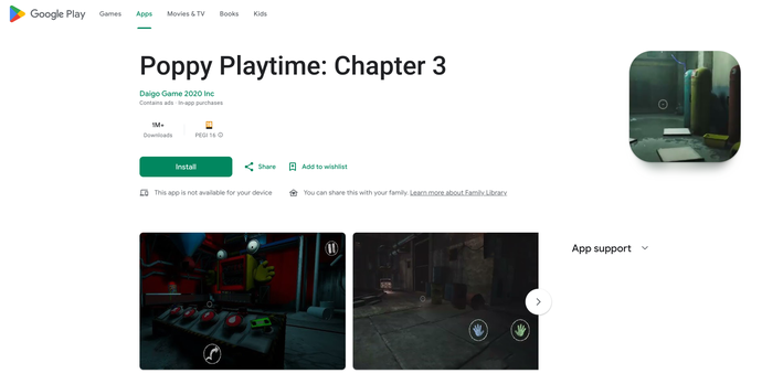 Poppy Playtime: Chapter 3 scam app on Google Play store