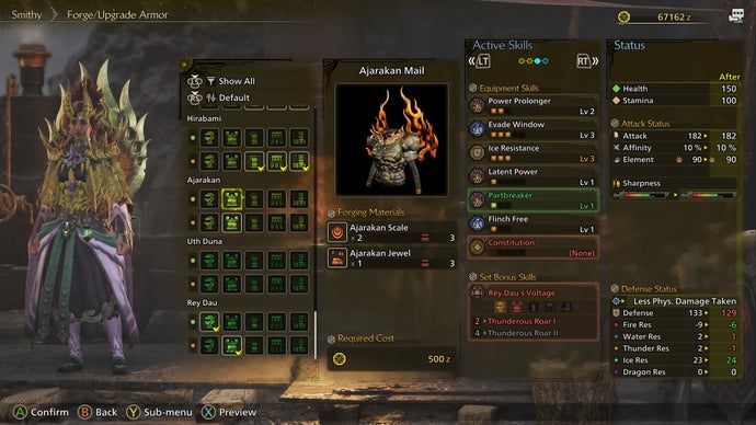 The armour equipment menu in Monster Hunter Wilds.