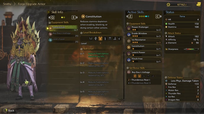 The armour equipment menu in Monster Hunter Wilds.