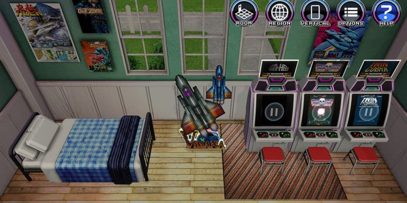 virtual home arcade with bed and multiple arcade machines