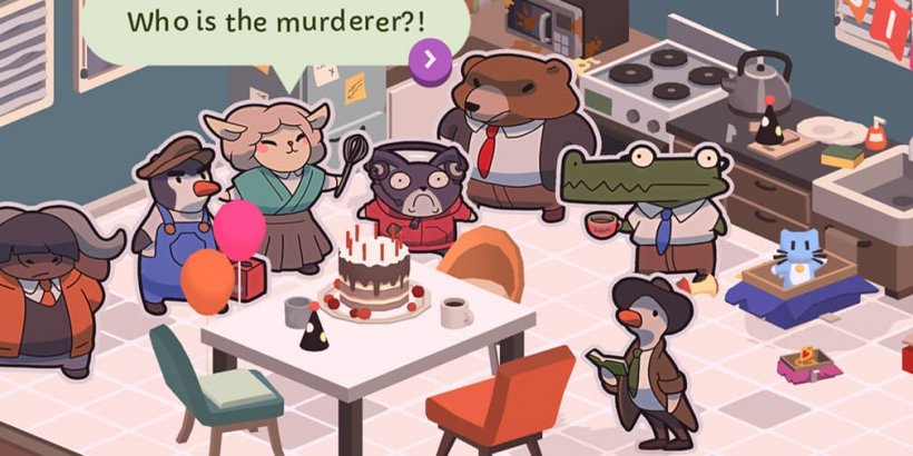 BearBus employees and Duck Detective in the kitchen near a birthday cake