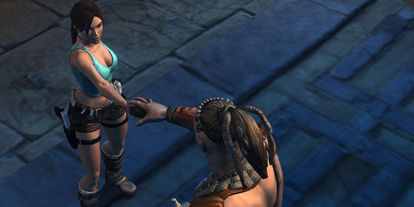 Lara shaking hands with Totec