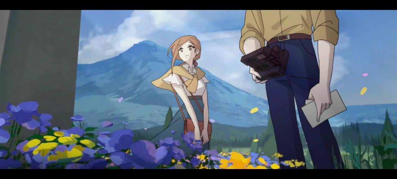 a boy and a girl standing  in the middle of a field