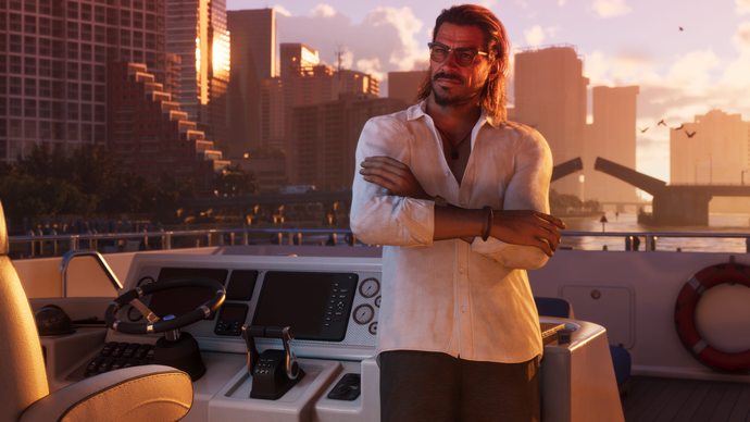 The smooth Raul Bautista from GTA 6 in white shirt sat in pilot seat of a ship